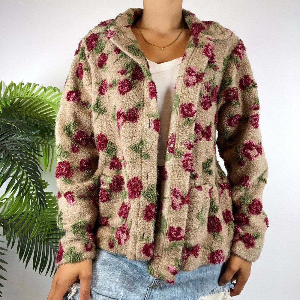 Vintage 90s L.L. Bean Floral Cottagecore Grandma Knit Sweater Winter Cardigan /M